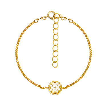 Pulsera Diamantes 1 Cuadrado Dorado Ajustable Perla